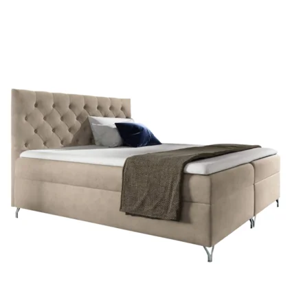 Boxspringová posteľ v béžovej látke Velvet s rozmermi 160x200 cm, model GULIETTE s darčekom