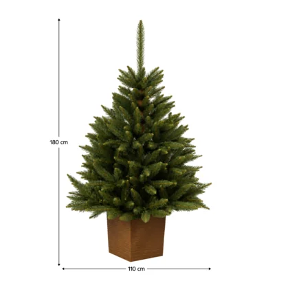 Zelený vianočný stromček v kvetináči s výškou 180 cm a šírkou 110 cm, model ELARIS.