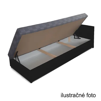 Otvorená váľanda s úložným priestorom, čalúnená ekokožou a látkou, farba hnedá, pravá strana.