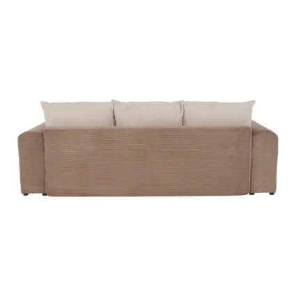 Extra priestranná pohovka GILEN BIG SOFA zobrazená zo zadnej strany v svetlohnedej, béžovej a krémovej farbe.