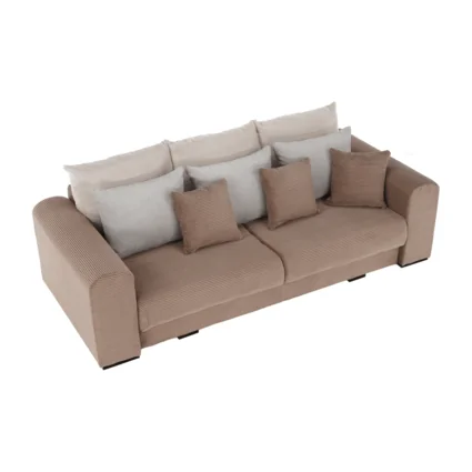 Extra priestranná pohovka v svetlohnedej, béžovej a krémovej farbe s vankúšmi, model GILEN BIG SOFA.