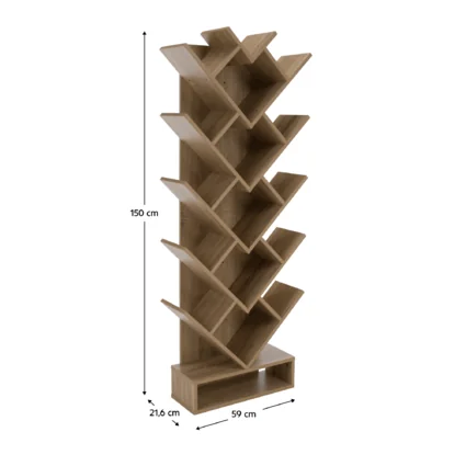 Regál VEVEY z hnedosivého dubu s rozmermi 150 cm výška, 59 cm šírka a 21,6 cm hĺbka