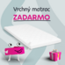 Reklamný obrázok na vrchný matrac zadarmo s kreslenou postavičkou a darčekom, biely matrac na šedom pozadí.