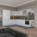 Moderná kuchyňa s bielymi skrinkami a vstavanými spotrebičmi