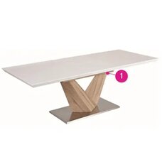 Jedálenský stôl, biela extra vysoký lesk HG/dub sonoma, 160x90 cm, DURMAN P30, poškodený tovar