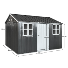 Plechový záhradný domček na náradie, antracitová, 3,6x3,1x2,5 m, GABKO P1, poškodený tovar